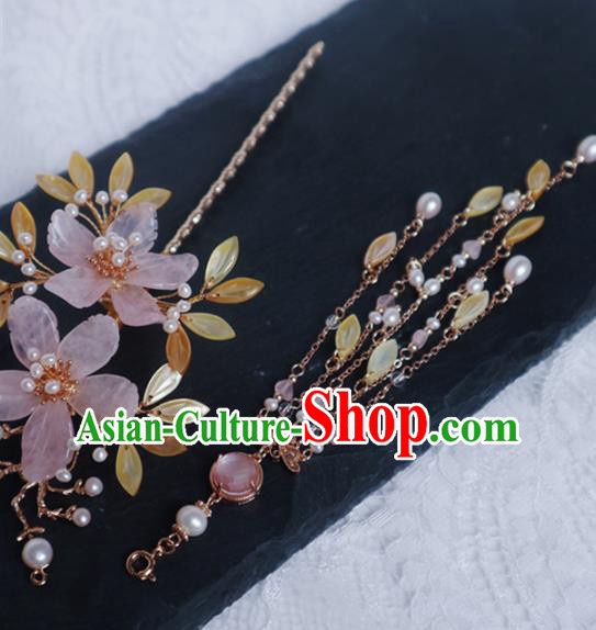 Chinese Handmade Shell Leaf Hair Stick Traditional Ming Dynasty Princess Peach Blossom Hairpin