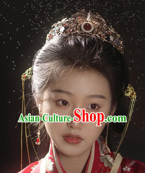 Chinese Handmade Wedding Hairpin Traditional Song Dynasty Princess Golden Hair Crown