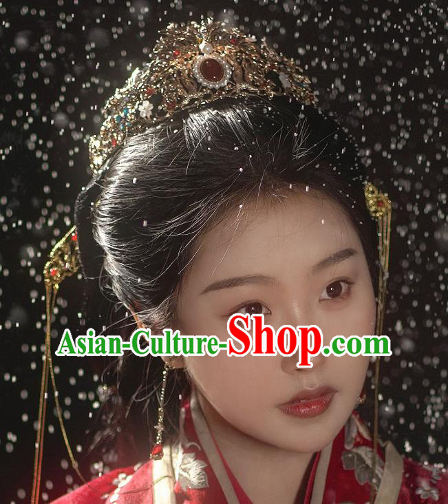 Chinese Handmade Wedding Hairpin Traditional Song Dynasty Princess Golden Hair Crown