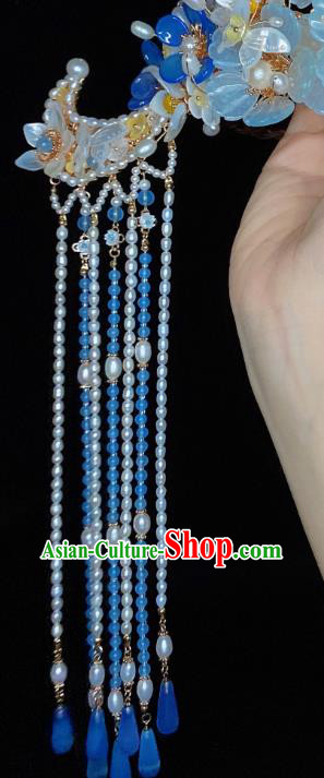 Chinese Handmade Pearls Tassel Hairpin Traditional Song Dynasty Princess Shell Hair Sticks