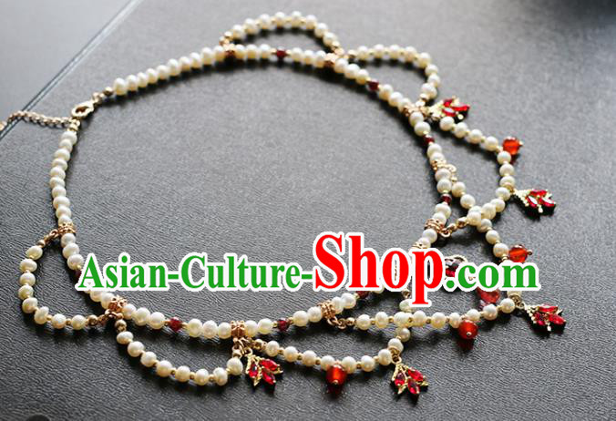 China Traditional Hanfu Red Crystal Necklace Accessories Handmade Pearls Necklet Jewelry