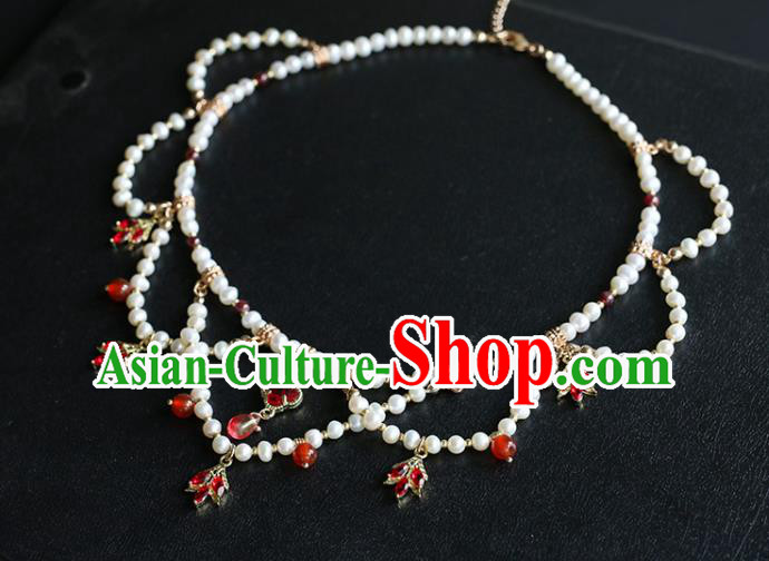 China Traditional Hanfu Red Crystal Necklace Accessories Handmade Pearls Necklet Jewelry