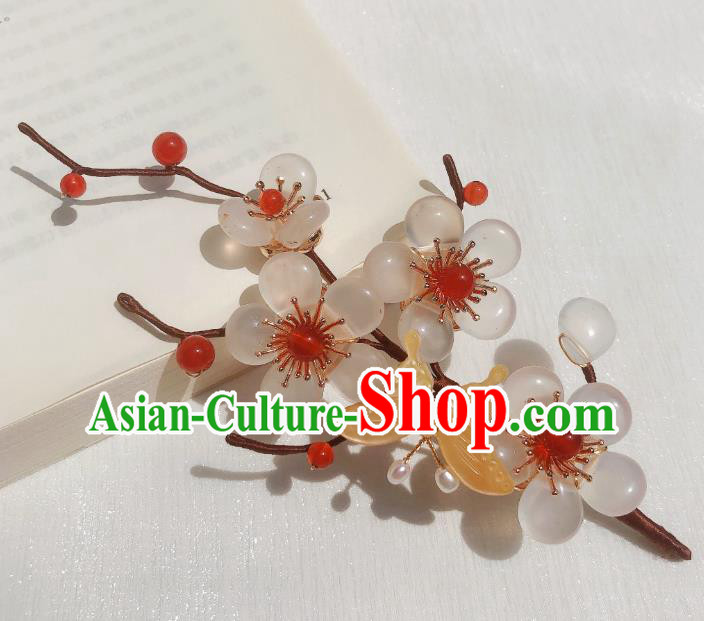 Chinese Handmade Shell Plum Hair Stick Traditional Ming Dynasty Princess Hairpin