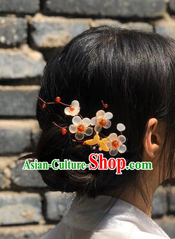 Chinese Handmade Shell Plum Hair Stick Traditional Ming Dynasty Princess Hairpin
