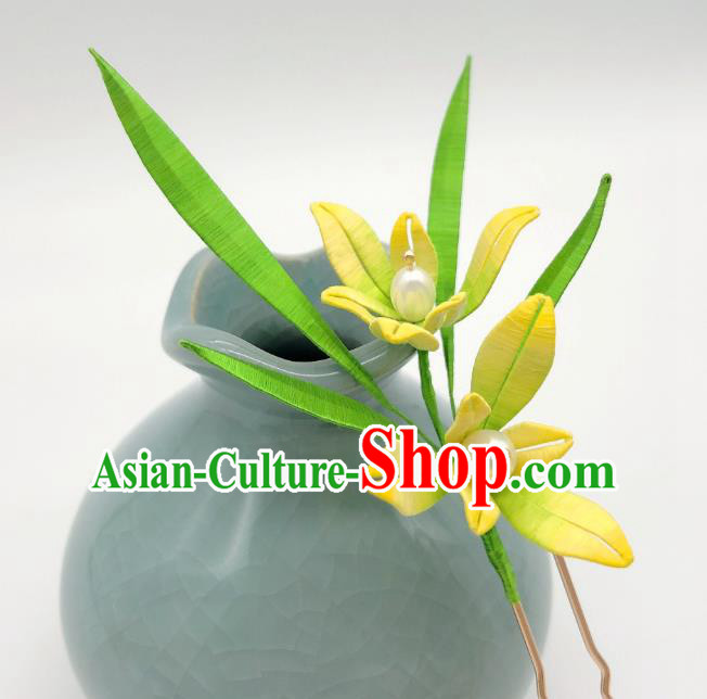 Chinese Traditional Song Dynasty Princess Hair Stick Handmade Silk Orchids Hairpin
