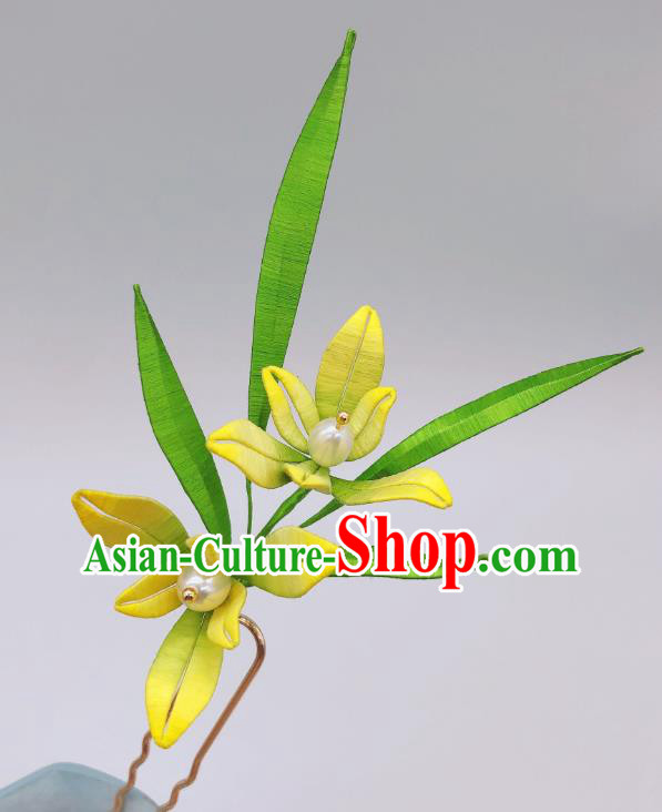 Chinese Traditional Song Dynasty Princess Hair Stick Handmade Silk Orchids Hairpin
