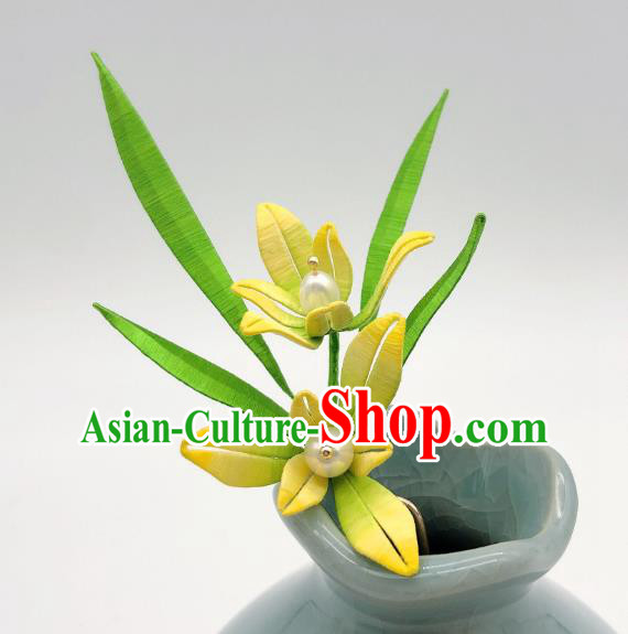 Chinese Traditional Song Dynasty Princess Hair Stick Handmade Silk Orchids Hairpin