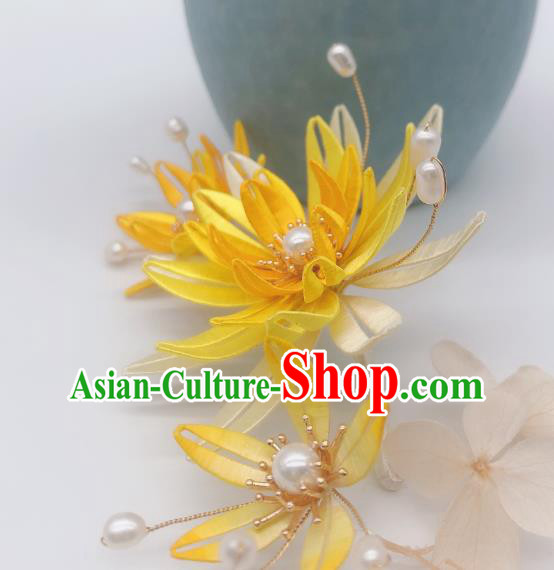 Chinese Handmade Yellow Silk Epiphyllum Hairpin Traditional Ming Dynasty Palace Lady Hair Stick