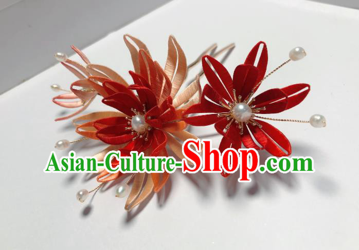 Chinese Traditional Song Dynasty Epiphyllum Hair Stick Handmade Red Silk Flowers Hairpin