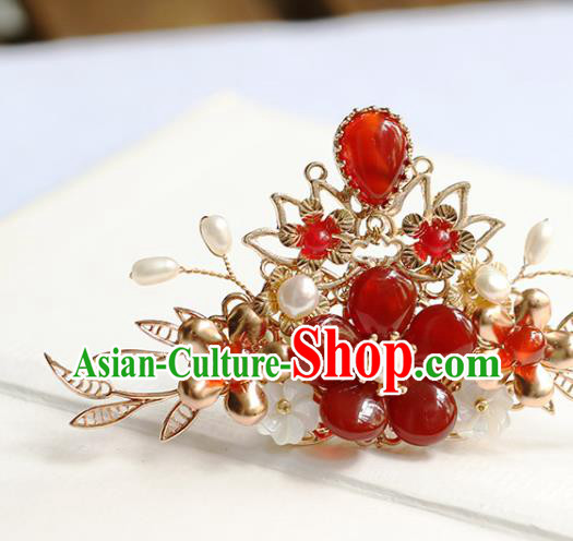 Chinese Handmade Agate Hair Crown Traditional Ming Dynasty Princess Plum Blossom Hairpin