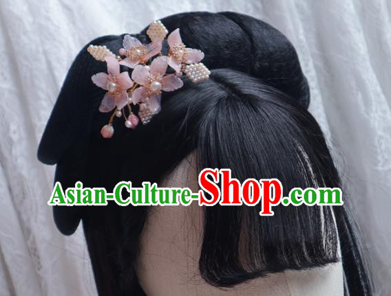 Chinese Handmade Pearls Hair Stick Traditional Ming Dynasty Princess Pink Mangnolia Hairpin