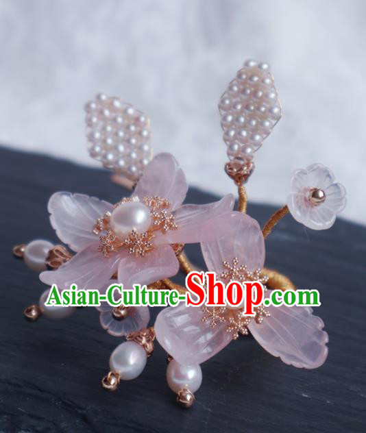 Chinese Handmade Pearls Hair Stick Traditional Ming Dynasty Princess Pink Mangnolia Hairpin