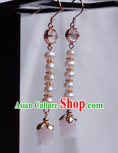 China Traditional Hanfu Convallaria Earrings Ancient Song Dynasty Court Pearls Ear Jewelry