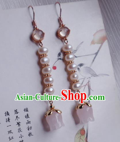 China Traditional Hanfu Convallaria Earrings Ancient Song Dynasty Court Pearls Ear Jewelry