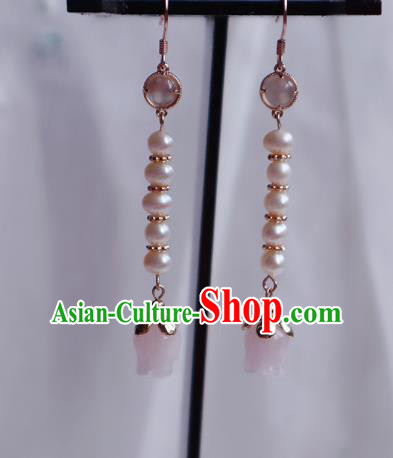 China Traditional Hanfu Convallaria Earrings Ancient Song Dynasty Court Pearls Ear Jewelry