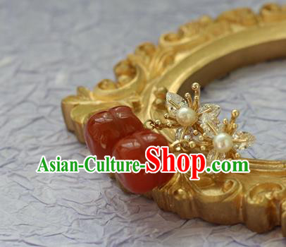 China Traditional Hanfu Earrings Ancient Palace Lady Agate Persimmon Ear Jewelry