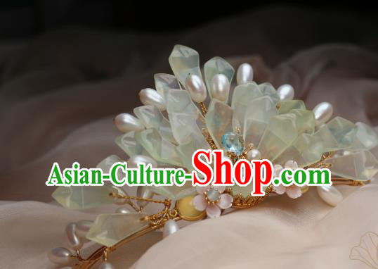 Chinese Handmade Pearls Hairpin Traditional Ming Dynasty Palace Lady Hair Crown