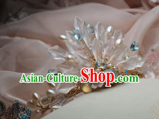 Chinese Handmade White Crystal Hairpin Traditional Ming Dynasty Palace Lady Chalcedony Hair Crown