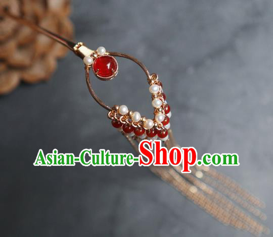 Chinese Handmade Golden Long Tassel Hair Stick Traditional Ming Dynasty Hairpin Accessories