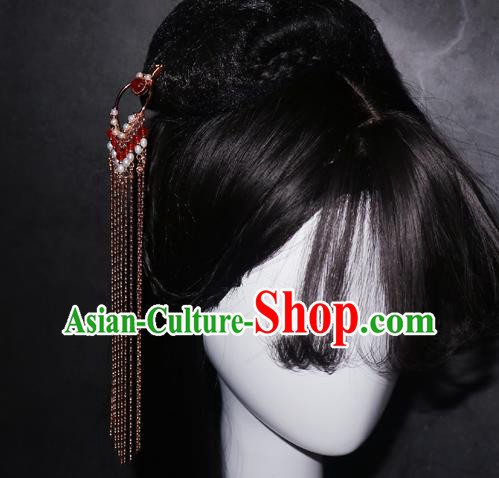 Chinese Handmade Golden Long Tassel Hair Stick Traditional Ming Dynasty Hairpin Accessories