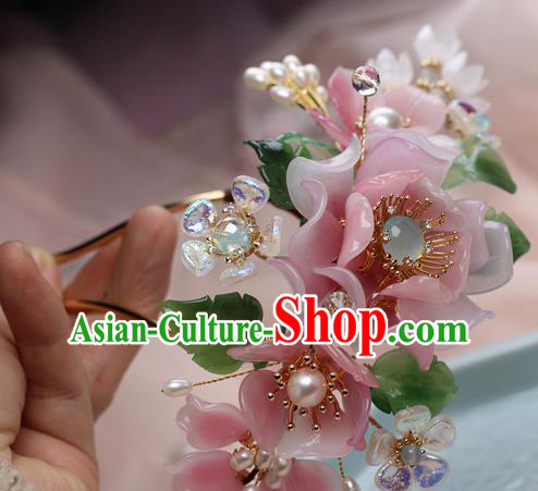 Chinese Handmade Ming Dynasty Pink Peony Hairpin Traditional Plastic Flowers Hair Stick
