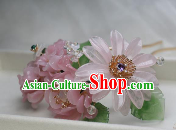 Chinese Handmade Headwear Ming Dynasty Hairpin Traditional Ancient Princess Pink Peony Hair Stick