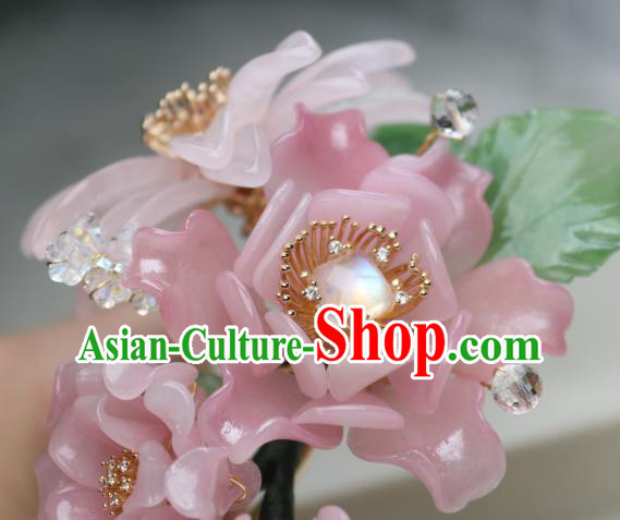 Chinese Handmade Headwear Ming Dynasty Hairpin Traditional Ancient Princess Pink Peony Hair Stick