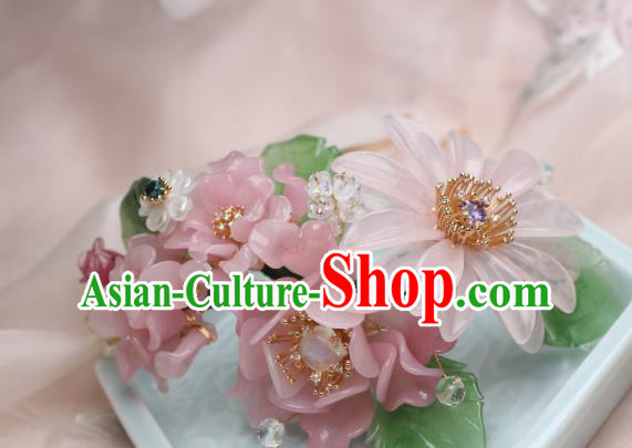 Chinese Handmade Headwear Ming Dynasty Hairpin Traditional Ancient Princess Pink Peony Hair Stick