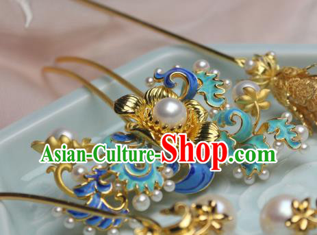 Chinese Traditional Ancient Princess Enamel Hair Stick Headpiece Handmade Ming Dynasty Hairpin