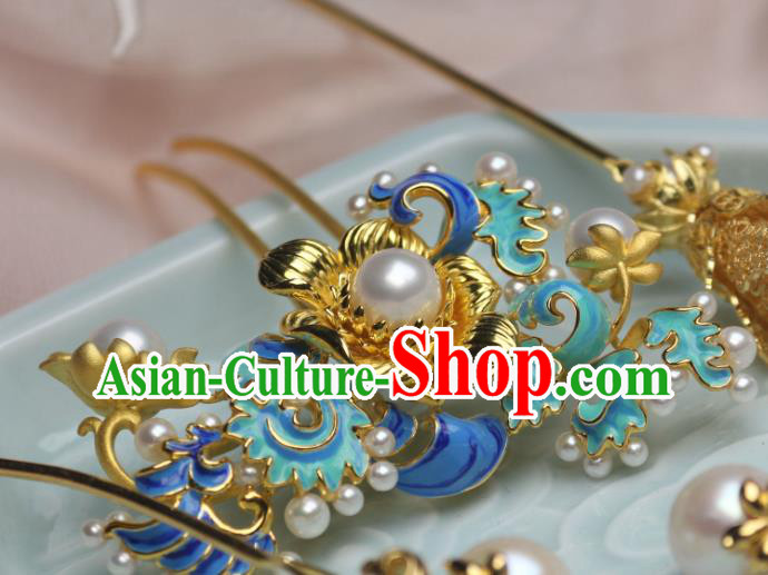 Chinese Traditional Ancient Princess Enamel Hair Stick Headpiece Handmade Ming Dynasty Hairpin