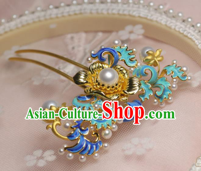 Chinese Traditional Ancient Princess Enamel Hair Stick Headpiece Handmade Ming Dynasty Hairpin