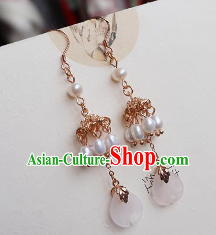China Traditional Hanfu Flower Petal Earrings Ancient Song Dynasty Princess Pearls Ear Jewelry