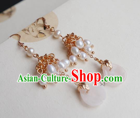 China Traditional Hanfu Flower Petal Earrings Ancient Song Dynasty Princess Pearls Ear Jewelry