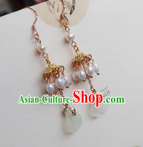 China Traditional Hanfu Flower Petal Earrings Ancient Song Dynasty Princess Pearls Ear Jewelry