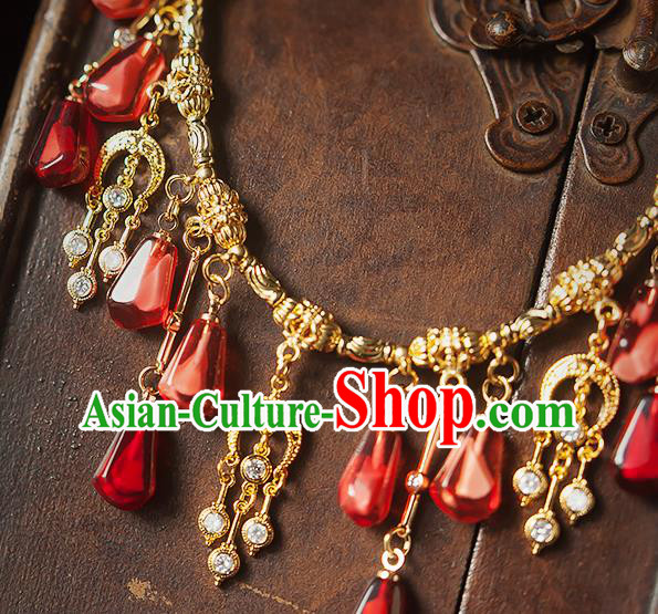 China Traditional Ming Dynasty Princess Tassel Necklace Accessories Handmade Golden Necklet Jewelry