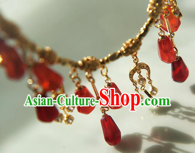 China Traditional Ming Dynasty Princess Tassel Necklace Accessories Handmade Golden Necklet Jewelry