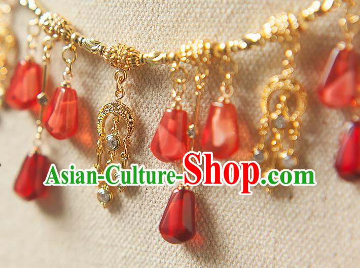 China Traditional Ming Dynasty Princess Tassel Necklace Accessories Handmade Golden Necklet Jewelry