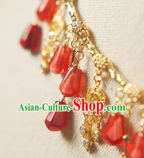 China Traditional Ming Dynasty Princess Tassel Necklace Accessories Handmade Golden Necklet Jewelry