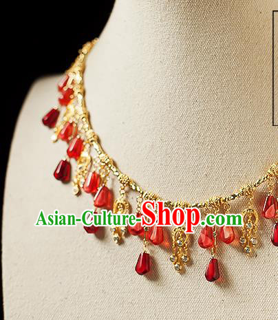 China Traditional Ming Dynasty Princess Tassel Necklace Accessories Handmade Golden Necklet Jewelry
