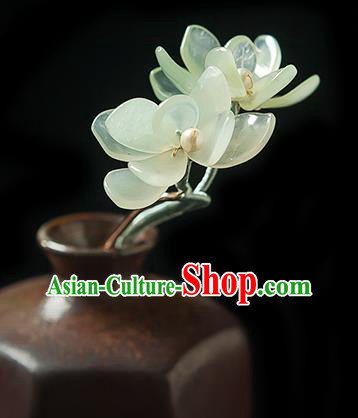 Chinese Handmade Pearls Hair Accessories Traditional Song Dynasty Princess Jade Mangnolia Hairpin