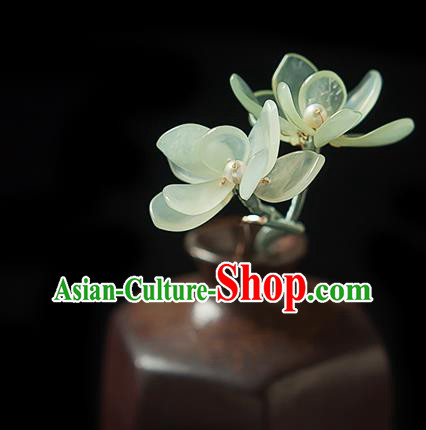 Chinese Handmade Pearls Hair Accessories Traditional Song Dynasty Princess Jade Mangnolia Hairpin