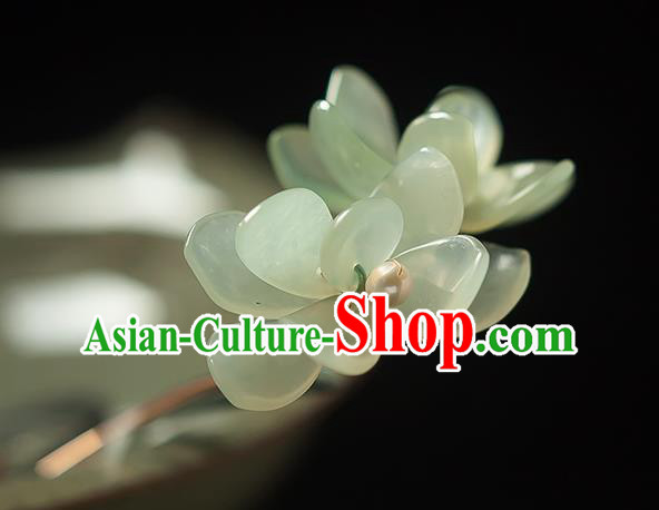 Chinese Handmade Pearls Hair Accessories Traditional Song Dynasty Princess Jade Mangnolia Hairpin