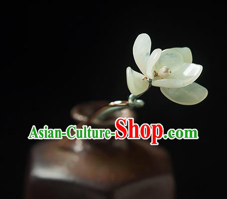 Chinese Handmade Pearls Hair Accessories Traditional Song Dynasty Princess Jade Mangnolia Hairpin