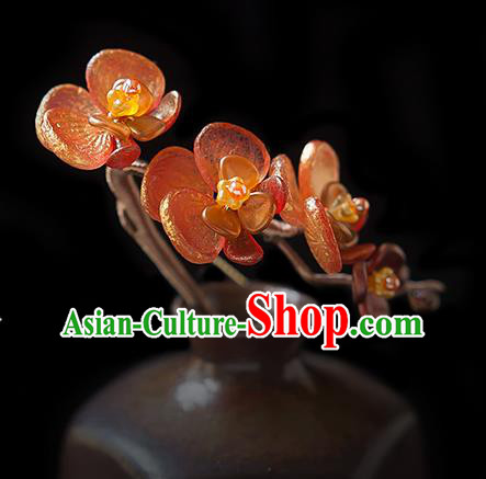 Chinese Handmade Red Phalaenopsis Hair Stick Traditional Ming Dynasty Princess Flowers Hairpin