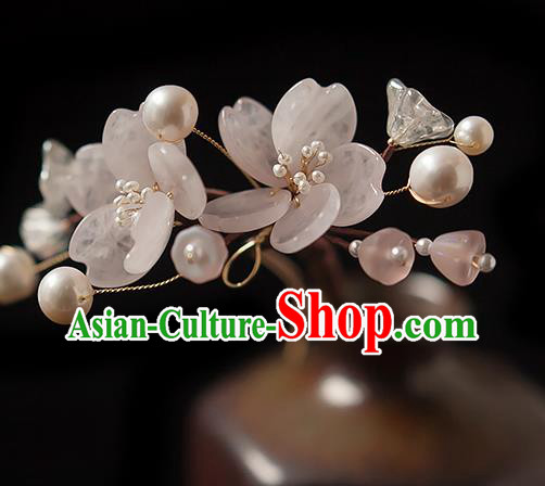 Chinese Handmade Pink Mangnolia Hair Stick Traditional Ming Dynasty Princess Rose Quartz Hairpin