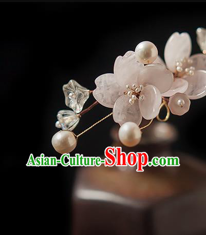 Chinese Handmade Pink Mangnolia Hair Stick Traditional Ming Dynasty Princess Rose Quartz Hairpin