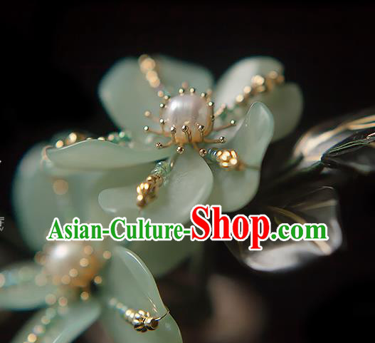 Chinese Handmade Hair Stick Traditional Song Dynasty Princess Green Peach Blossom Hairpin