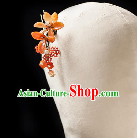 Chinese Handmade Pearls Tassel Hair Stick Traditional Song Dynasty Princess Peach Flowers Hairpin