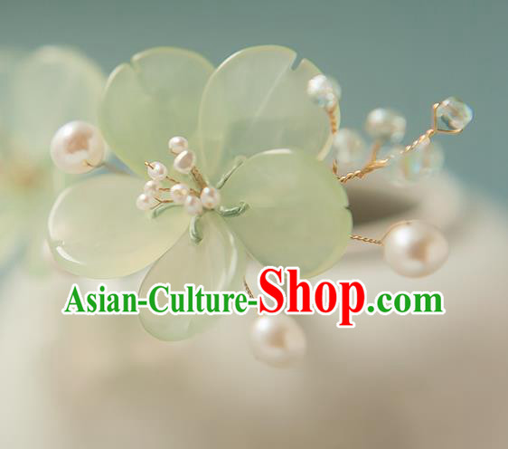 Chinese Handmade Jade Hair Stick Traditional Song Dynasty Princess Green Flower Hairpin