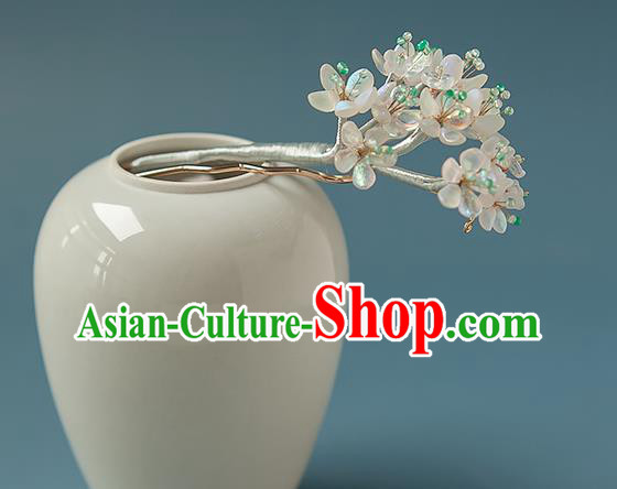 Chinese Handmade Pearls Tassel Hair Stick Traditional Ming Dynasty Hanfu Pear Blossom Hairpin